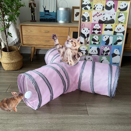 3-Way Collapsible Cat Tunnel Tube Toy Pink
