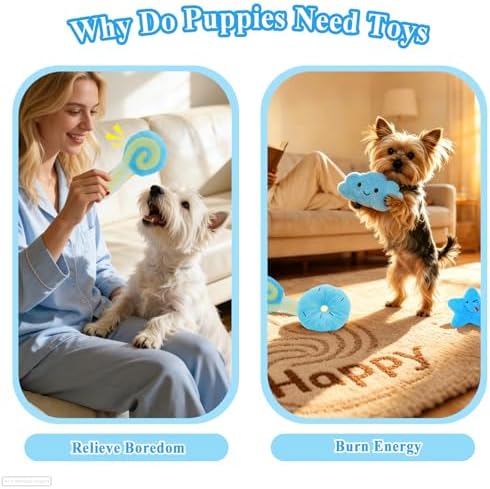 ASOCEA Small Dog Toys 5 Pack, Squeaky Plush Puppy Toys,Blue