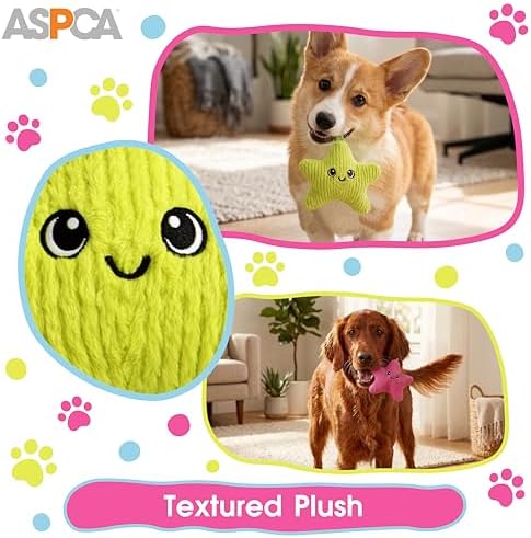 ASPCA 2 Pack Plush Dog Toy with Squeaker for Small & Medium Dogs, Soft Durable Stuffed Pet Toy for Fetch, Tug & Cuddle, Interactive, Lightweight, Engaging Play Toy for Dogs