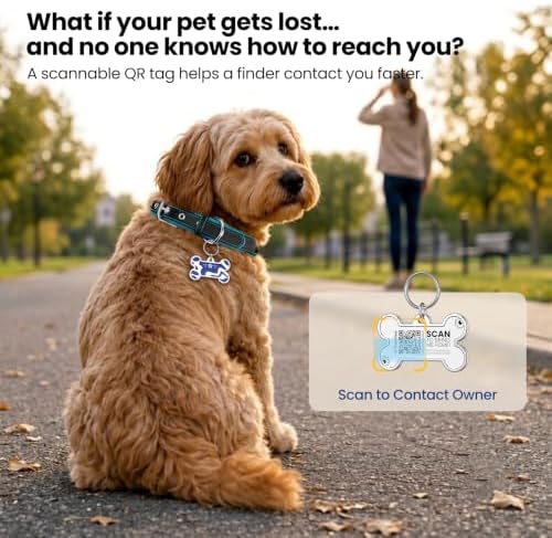 QR Code Pet ID Tag, Instant Scan-Based Location Alert, Updatable Pet Profile, Free Essential Features, No Subscription, Zinc Alloy Edge for Dogs Collar