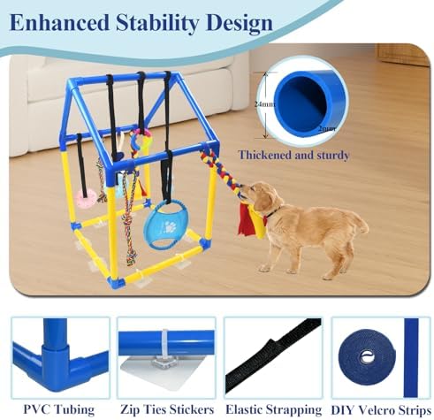 ASOCEA Puppy Play Gym for Small Dogs – Interactive Jungle Gym with 10 Hanging Toys, Adjustable Height, Safe PVC Frame for Indoor Puppy Entertainment, Teething & Mental Stimulation