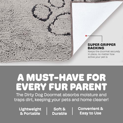 Dog Gone Smart Dirty Dog Doormat - Fast Drying Plush Mat with Super Gripper Backing for Clean Floors - Super Absorbent and Machine Washable Mat for Muddy Paws - Silver Grey | Super Gripper Backing for Clean Floors - Absorbent Microfiber and Machine Was...