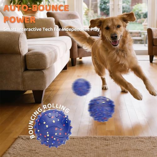 Interactive Dog Balls, Durable Motion Activated Automatic Rolling Ball for Aggressive Chewers, Indestructible Dog Toy Ball for Training Dog Catch and Fetch, Large Medium Small Dog (3in, Blue)