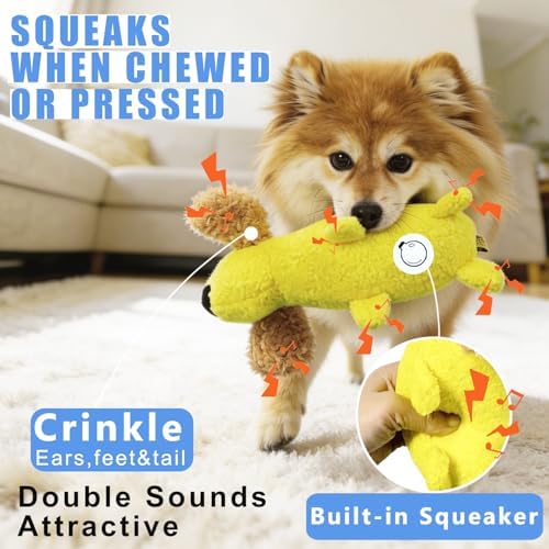 Plush Banana Dog Squeaky Toys, Stuffed Dog Chew Toys for All Breeds