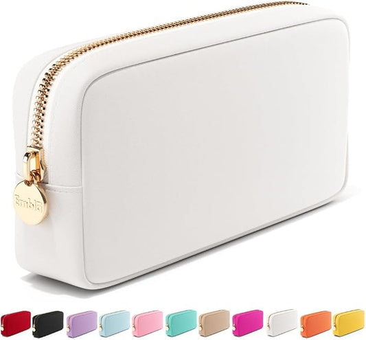 Embla Makeup Bag Travel Cosmetics Pouch and Toiletry Bag, Nylon Zipper Pouch Purse, Cute Make Up Organizer Storage Tote for Women Girls, Waterproof Travel Skincare Case, Small Makeup Bags, White