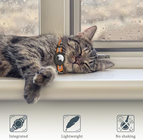 Reflective AirTag Cat Collar, Integrated Cat Collar with Air Tag Holder | Built in AirTag Holder, Adjustable 7-13in for Cats, Kittens and Puppies, Safety Elastic Band, Reflective for Night Walking
