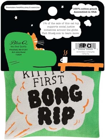 Blue Q Catnip - Cute Cat Toys for Biting w/Funny Graphics - First Bong Rip