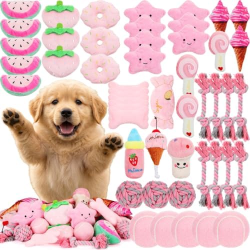 50 Pcs Plush Interactive Dog Toys 8 x 9 cm, Ocean Themed Set, Small Puppy Toys for Indoor Interactive Fetch, Multicolor (Pink)