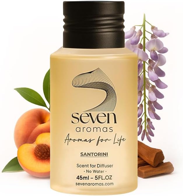 SevenAromas Santorini | 45ml 1.5oz Hotel Scent Diffuser Oil | Fresh Floral | Peach, Magnolia & Sandalwood | Luxury Home Fragrance (Santorini)
