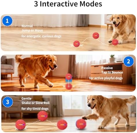 Interactive Automatic Dog Ball, Self-Moving Rolling Toy for Dogs, Chew Resistant E-TPU Material, IPX7 Waterproof, USB-C Rechargeable, Smart Vibration Sensor, Indoor & Outdoor (Red)