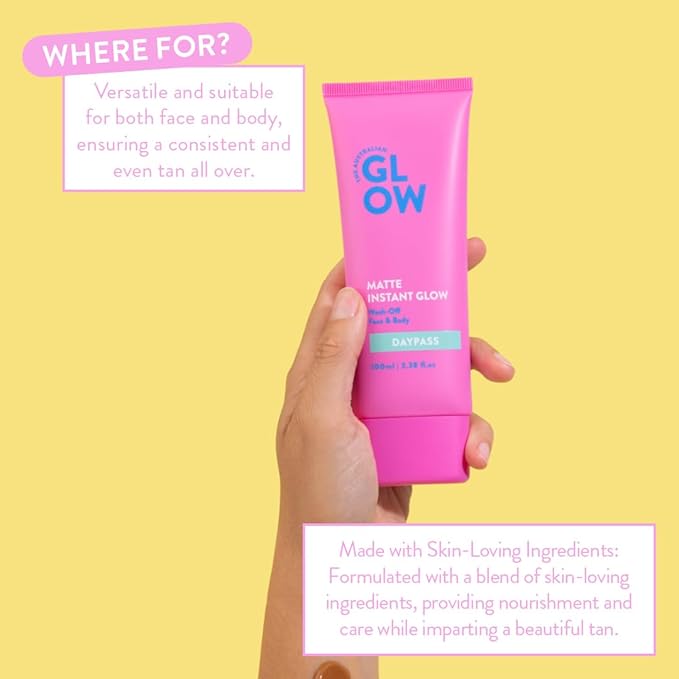 Australian Glow Matte Instant Glow Daypass| 24-hour tan, wash-off, face and body, cruelty-free, vegan, organic ingredients - 3.38 fl.oz., Pink
