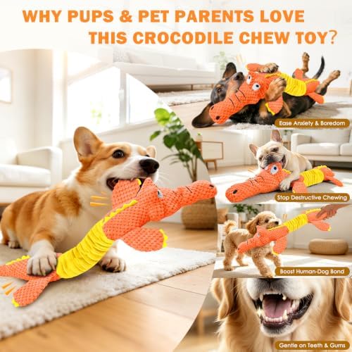 WOWBALA Crocodile Squeaky Dog Toys for Puppy, Small and Medium Breed