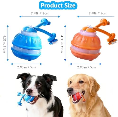 Interactive Dog Toys, Automatic Rolling Ball, Squeak Dog Toys for Boredom Interactive, Touch Activated, Dog Ball Chew Toy with Fun Rope for Small/Medium Dog Cat Indoor/Outdoor (Blue)