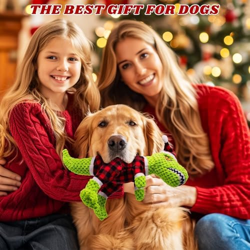 Christmas Dog Plush Toys- Squeaky Toy Dinosaur with Crinkle Paper- Interactive Funny Toys to Keep Your Dogs Engaged for Hours for Small and Medium Breeds