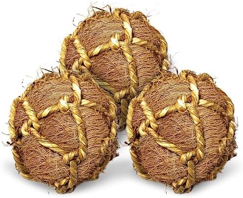SunGrow Assorted Rabbit & Cat Chew Balls, Teething Activity Toy for Pocket Pets, Improves Dental Health, Environment Friendly, Stress Reliever (Coconut Fiber, 3 Pcs)