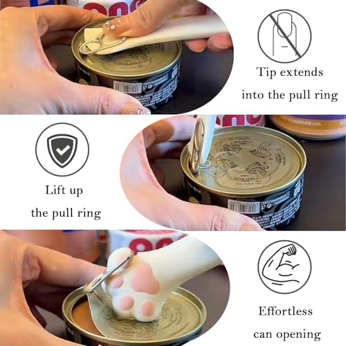 3 Pcs Cat Food Can Lids & One Opener | Cute Paw Shape Can Covers and Opener Spatula Cat Spoons for Wet Food | Universal BPA Free Silicone Spoon & Covers for Dog Cat Cans(Multicolor)