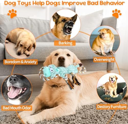 wodoca Plush Dog Chew Toys with Rope Squeaker & Crinkle Paper, Interactive Squeaky Dog Toy for Large Dogs, Tug of War Puppy Toys for Small Medium Breed, Machine Washable
