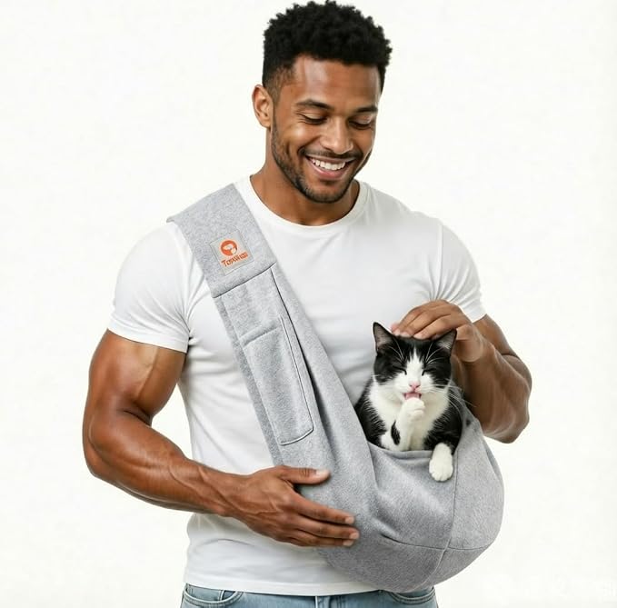 Tomkas Dog Cat Carrier Sling Classic Pocket & Classic Strap(S,Grey)