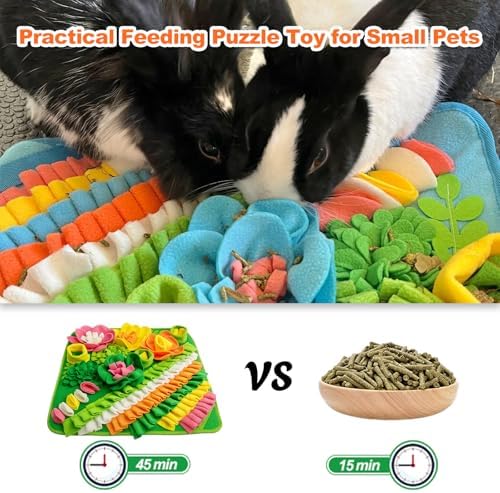 Rabbit Foraging Mat, 20"x20" Pet Snuffle Mat Interactive Snuffle Feeding Toy for Rabbits Guinea Pigs Chinchillas, Washable Pet Feed Game Bunny Toys to Stimulate Natural Foraging Skills