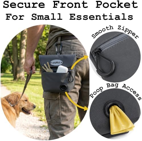 Dog Training Treat Pouch with Silicone Treat Bag, Magnetic Closure, Poop Bag Dispenser, Zippered Pocket, Metal Clip and Adjustable Waist Belt, Charcoal