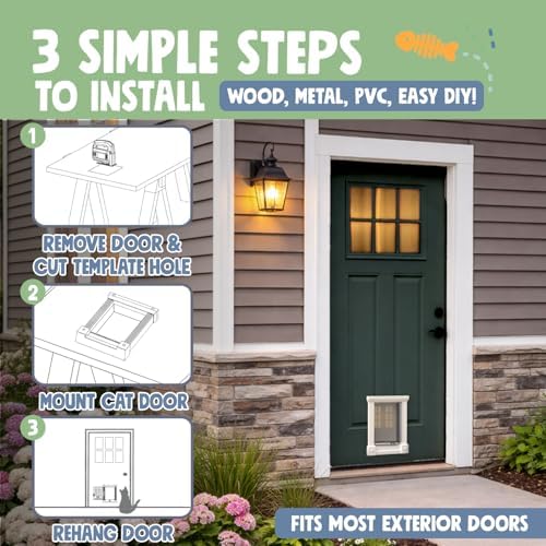 Purrfect Portal Exterior and Interior Cat Door, 4-Way Locking Magnetic Cat Flap for Solid & Hollow Core Doors, Outdoor Pet Door for Cats & Small Dogs, Easy Install Secure Exterior Cat Door