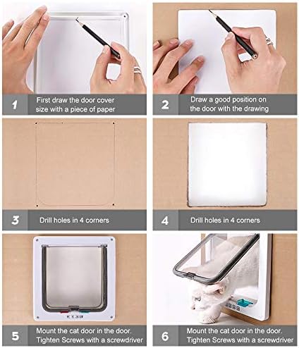 Cat Flap 4 Way Magnetic Closure for Cats and Small Dogs Dog Door Cat Door Pet Flap (L-23.5 * 25 * 5.5cm, White)