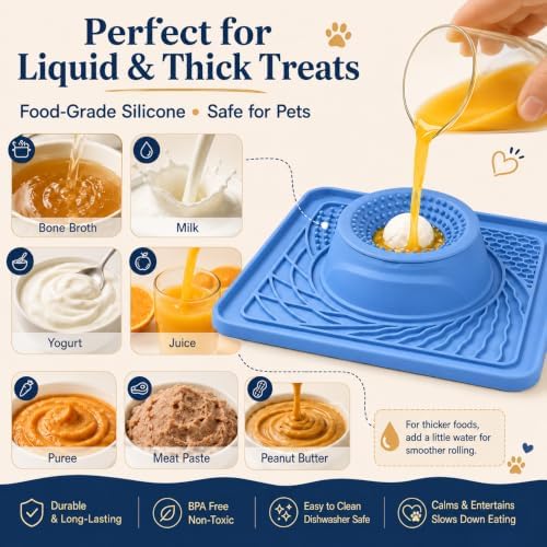 Slow Feeder Dog Bowls & Lick Mat Combo for Liquid and Thick Treat, Silicone