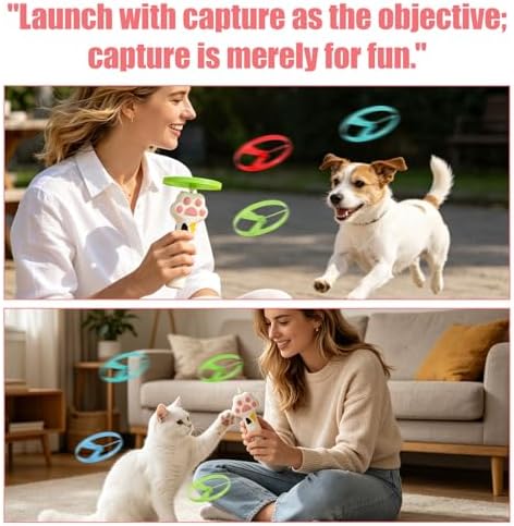 Cat Fetch Toy Launcher Set, Kitten Interactive Exercise Playing Toys Including 6 Flying Discs & Charging Cable for Pet Outdoor & Indoor Accessories