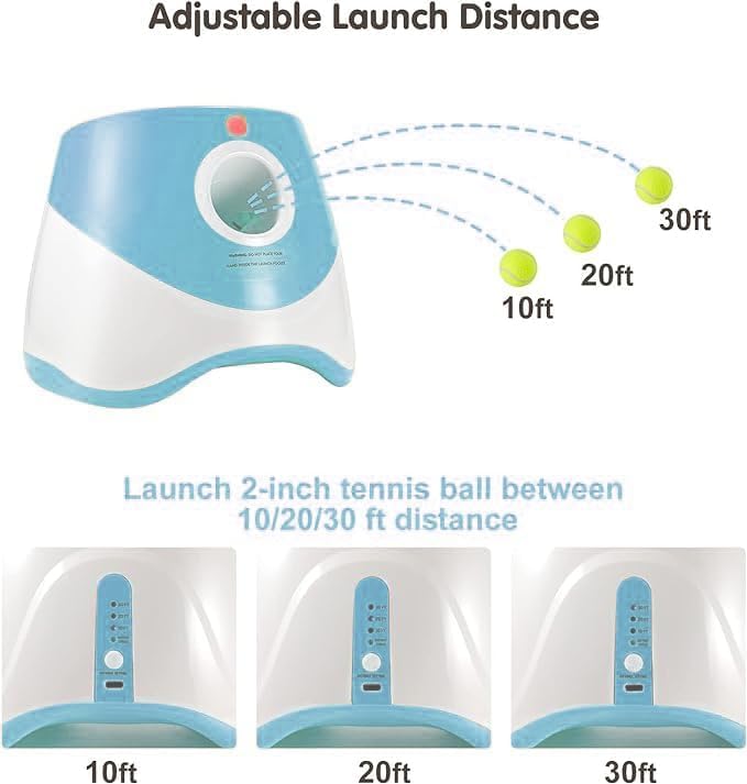 MEKAPLE Automatic Dog Ball Launcher, Dog Ball Thrower Machine with 10-30Ft 3 Launching Distance, Interactive Toys for Small-Medium Dogs Indoor & Outdoor with 15 Mini Tennis Balls (2 inch) -Blue