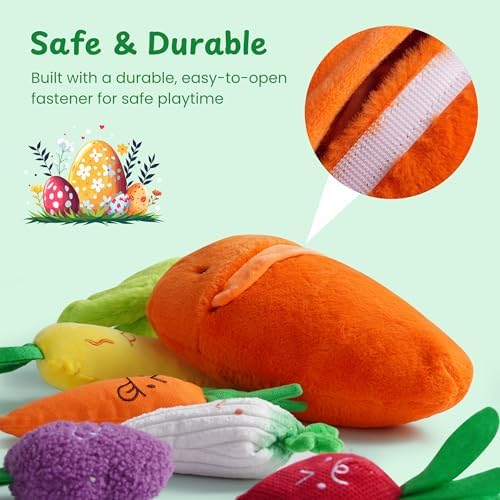 Nocciola Carrot Dog Toys – Easter Squeaky Toys-in-Toys: 5 Small Carrots Inside a Large Plush Carrot with Squeaker & Crinkle Sounds for Small, Medium, Large Breeds, Spring Pet Gifts