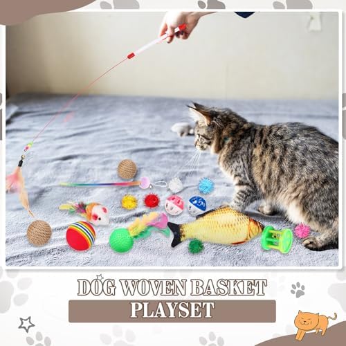 Zopeal 76 Pcs Cat Storage Basket Gift Toys Set, Brown
