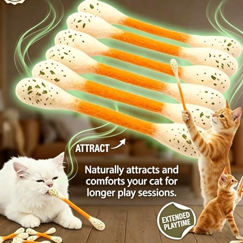 6 PCS Swabs Cat Toys with Catnip,Cat Qtip Toy,Cotton Swabs Cat Toys with Catnip,Durable for Chew,Interactive Kitty Kick Sticks for Cat Lovers Gift,Sturdy Teething Chew Toy (Colorful)