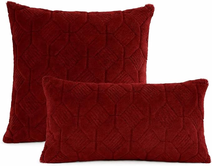Pack of 2 Bundle Throw Pillow Wide Variety of Colors Size 18"x18", 12"x20" Options with Inserts (Wine-red)