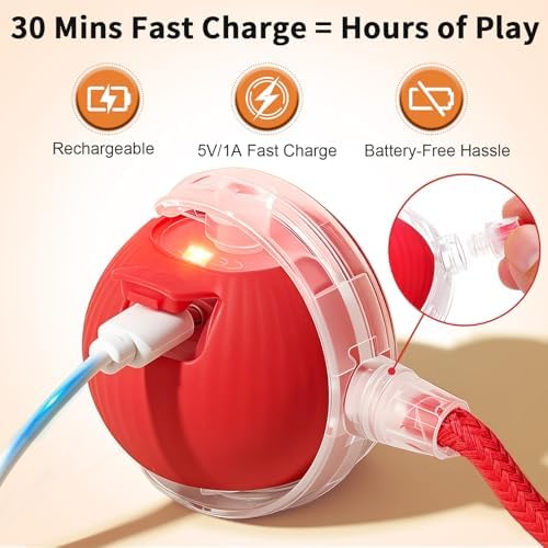 Automatic Interactive Cat Toy Ball with Dual Tail, Red