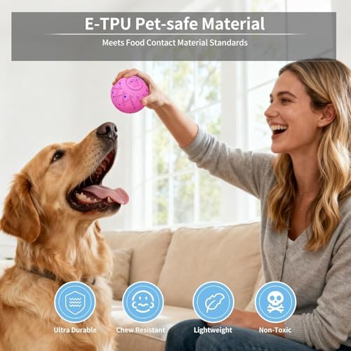 Interactive Dog Toys Dog Ball, Durable Motion Pet Toys for/Small/Medium/Large Dogs, Birthday Gifts, Automatic Moving, Bouncing and Rotating, E-TPU Material, IP54 Waterproof (Pink)