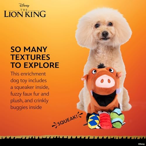 Disney for Pets Pumbaa Burrow Dog Toy with Mini Removable Plushes 9in Dog Toys | Plush Toy for Dogs Inspired by Pumbaa from The Lion King with Crinkle