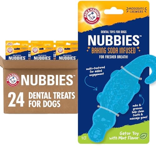 Arm & Hammer Nubbies Gator Dog Dental Chew Toy, Mint Flavor, 24-Pack
