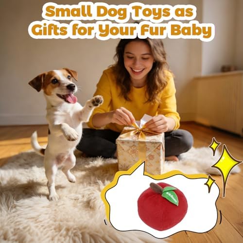 Apple Plush Chew Toy for Small Dogs & Puppies: Interactive Squeaker and Crinkle Sound, Teething Puppy Toy - Durable for Aggressive Chewers, Keeps Busy