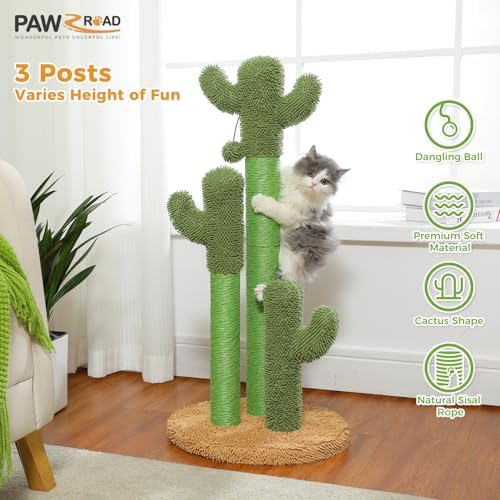 PAWZ Road Cactus Cat Scratching Post 35”Cat Scratcher with Toy Ball