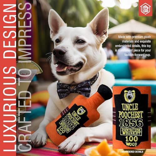 Uncle Poochest – Luxurious Parody Plush Dog Toy with Squeaker, Premium Fabric, Embroidered Details, Designer-Inspired Chew Toy, Fun Gift for Medium Dogs & Dog Lovers