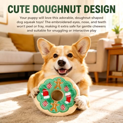 Doughnut Dog Squeak Toy, 1 Pack (Green)