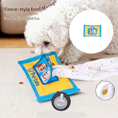 Dog Tissue Box Toy, Interactive Pet Balloon Snuffle Dog Toy in A Tissue Box with Holes, Pet Wipes Toys, Wet Wipe Dogs Snuffle Toys, Oxford Cloth Interactive Puzzle Game for Outdoor Home