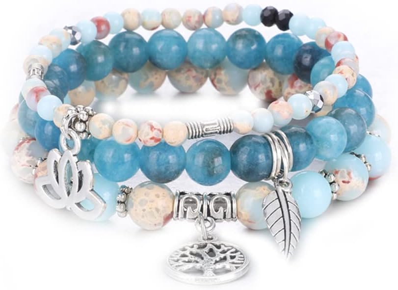 UEUC Tree of Life Yoga Healing Stone Bracelets,Multilayer Lotus Chakra Stone Reiki Bracelet Sets,Anxiety Crystal Natural Stone,for Women Stress Relief