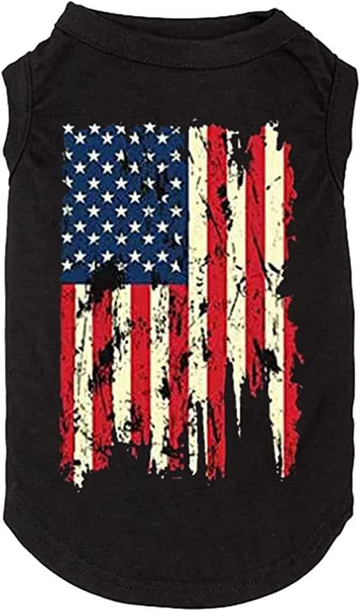 American Flag Dog Shirt - 4th of July Funny Graphic T-Shirts - Small to X-Small, Black