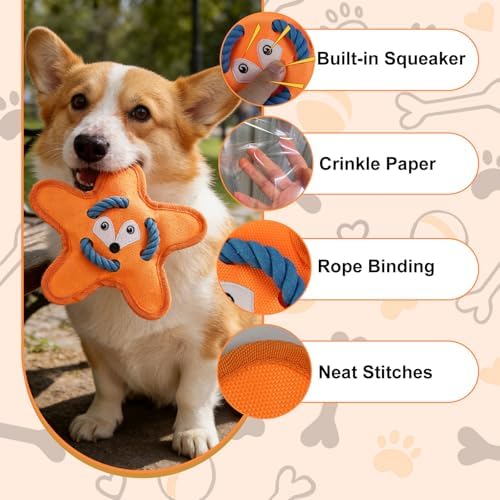 Andiker Squeaky Dog Toys, Cute Star Shape Dog Chew Toys with Squeaker Crinkle Paper Strong Ropes Bright Color Interactive Dog Toys for Puppy Small Medium Dogs Chewing Grinding Teeth (Green)