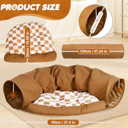 Spardar 2-in-1 Bunny Tunnel Bed, with Removable Mat Hideout, Khaki