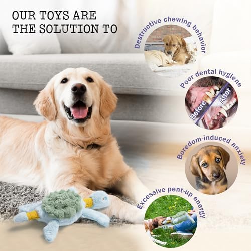 Fuzzwoof Turtle Squeaky Dog Toy - New 2025 Indestructible Tug of War Crinkle Dog Toy for Aggressive Chewers, Tough Large Breed Interactive Trianing Fun to Keep Them Busy