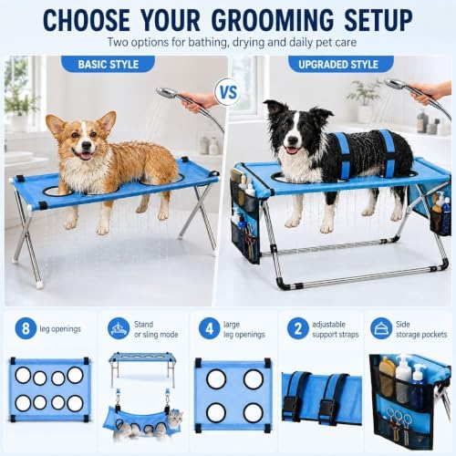 Dog Grooming Hammock Stand, Foldable Pet Bathing Stand (Blue B)