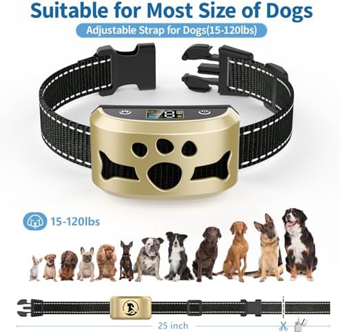 Anti Bark Collar for Small Dogs with 4 Gentle Modes (Beep/Vibration) | Rechargeable Training Collar with 8 Sensitivity Levels & Smart Chip, Waterproof Barking Control for Large Dogs 15-120lbs