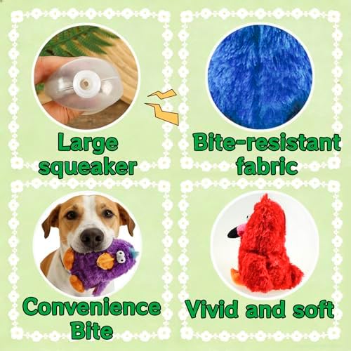 Squeaky Dog Toys Durable Stuffed Bird Dog Toys with Unique Squeak Sounds to Keep Dogs Busy, Cute & Funny Interactive Puppy Chew Toys for Small, Medium and Large Dogs(Purple Parrot)